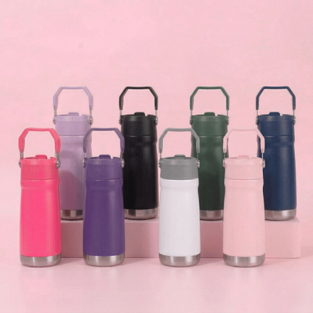 Garrafa Térmica Inox 550ml 650ml Parede Dupla Alça Canudo Quente Fria Academia Escola