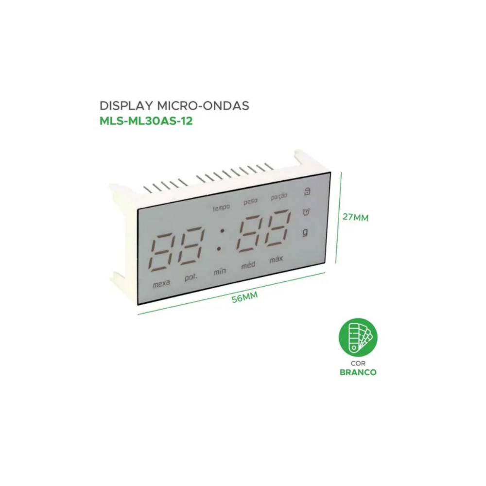 Display para Microondas Compatível com Brastemp BMS45 - Confirmar Código do Display MLS-ML30AS-12