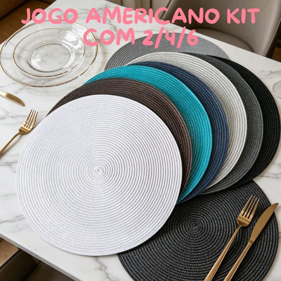 Jogo Americano Redondo Descanso De Mesa 37,5Cm Utensilio De Cozinha 2,4 ou 6 Uns Multiuso Porta Jantar Mesa Posta