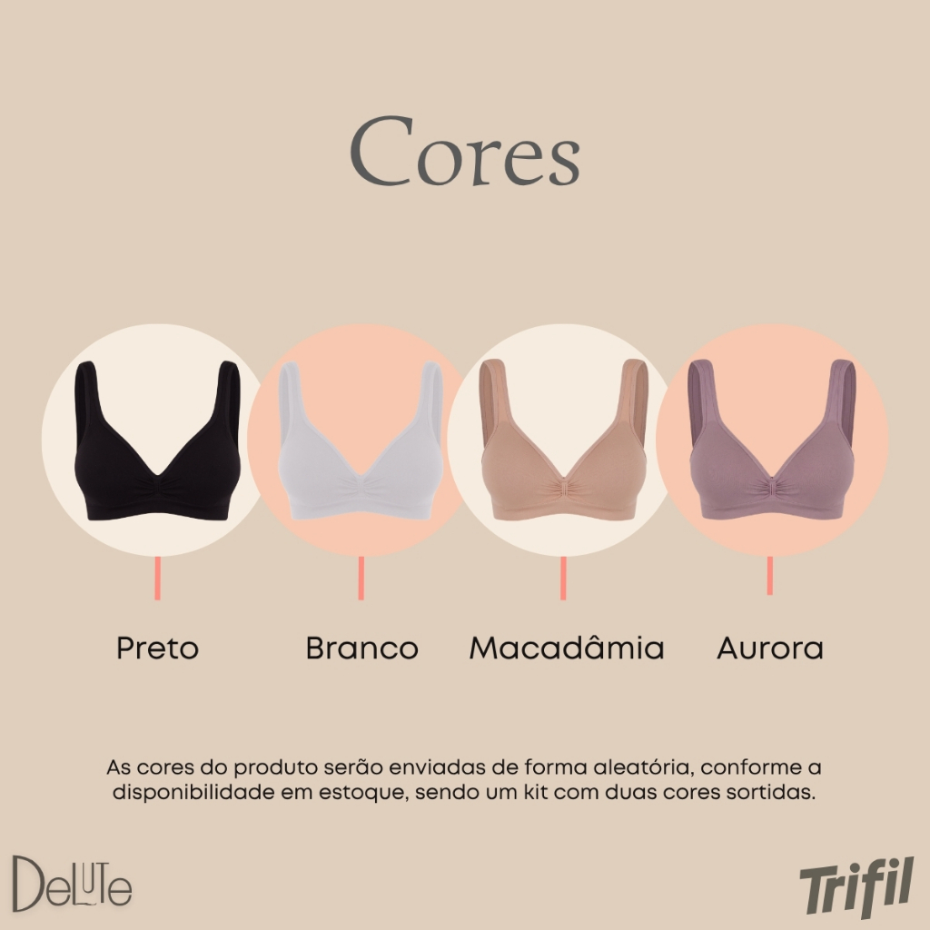 Kit Com 2 Top Sutia Trifil Daily Com Bojo Modelo Sem Costura E Sem Aro
