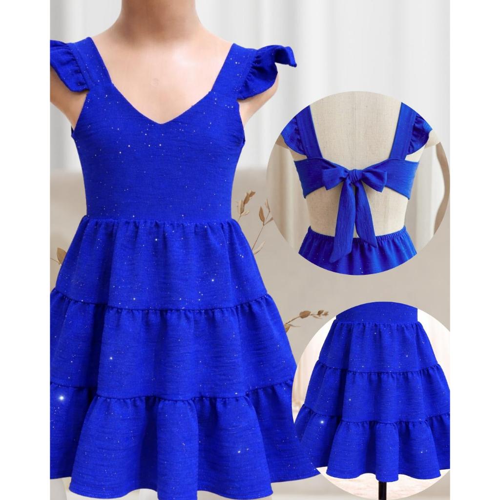 Vestido Infantil Menina 3 Marias com Amarração nas Costas de 2 a 14 anos  Tecido Duna com Brilho