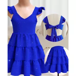 Vestido Infantil Menina 3 Marias com Amarração nas Costas de 2 a 14 anos Tecido Duna com Brilho