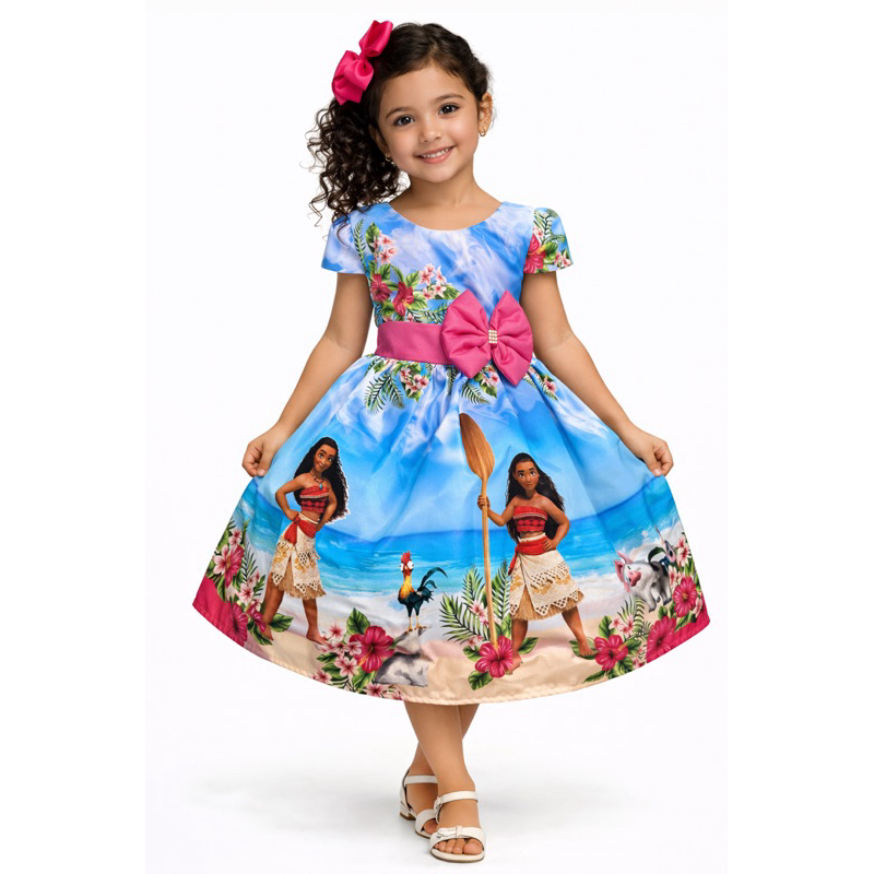 Vestido temático moana menina festa aniversário passeio fantasia