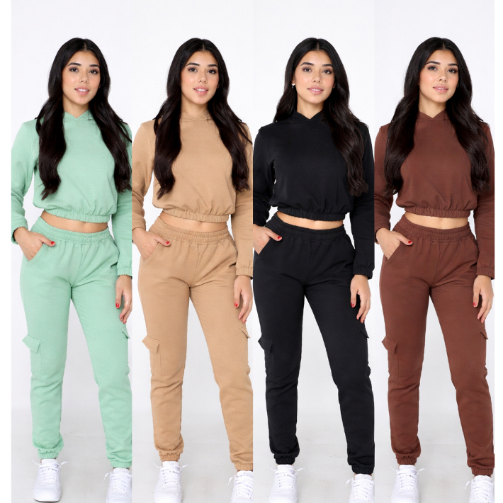 Conjunto Moletom Cargo de Menina Conjunto com Blusa de Capuz e Calça Cargo Tam Juvenil