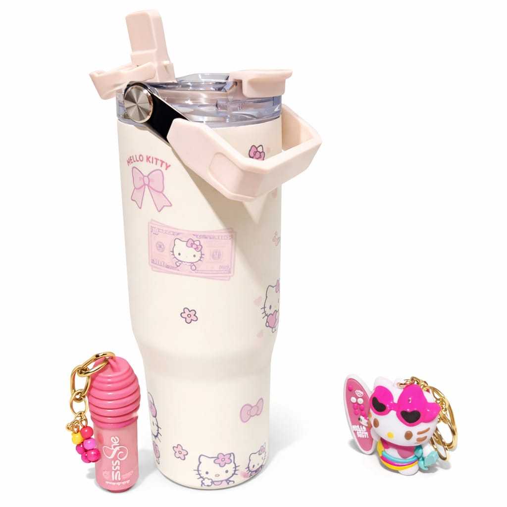 KIT EDUCATIVO INFANTIL HELLO KITTY . COM COPO TÉRMICO + BRINDES / INCENTIVA A CRIANÇA A BEBER ÁGUA