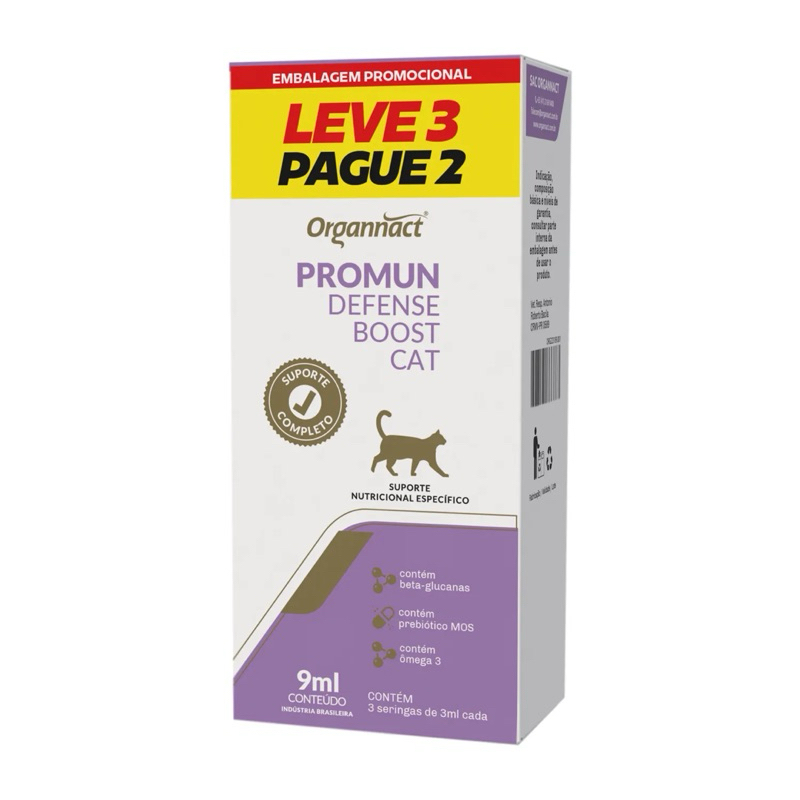 Promun Defense Boost Cat 3ml Organnact Kit com 3 Unidades Suplemento para Gatos em Oferta na Shopee