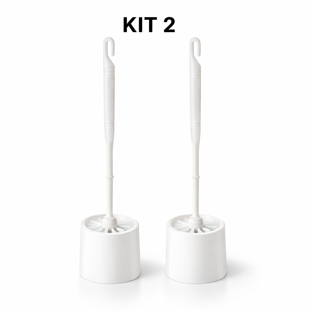 Kit 2 Escova Sanitária De Piso Para Limpeza Vaso Banheiro Com Suporte Plástico Branca