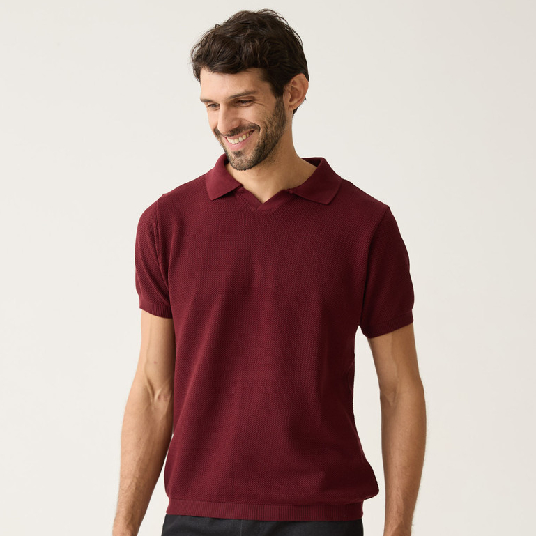 Camisa Polo Masculina Tricot Texturizada Decote V Opus