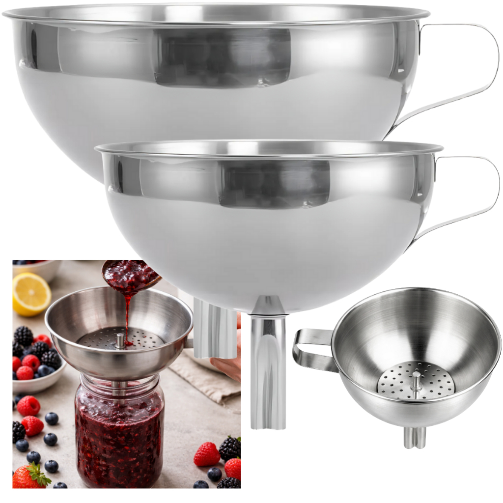 Kit Funil Inox Com Filtro 11cm e 15cm Para Cozinha Transferir Líquidos Molhos Garrafas Com Precisão
