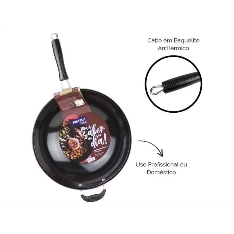 Imagem Panela Wok Antiaderente Fratelli Inox Profissional Preta 34cm
