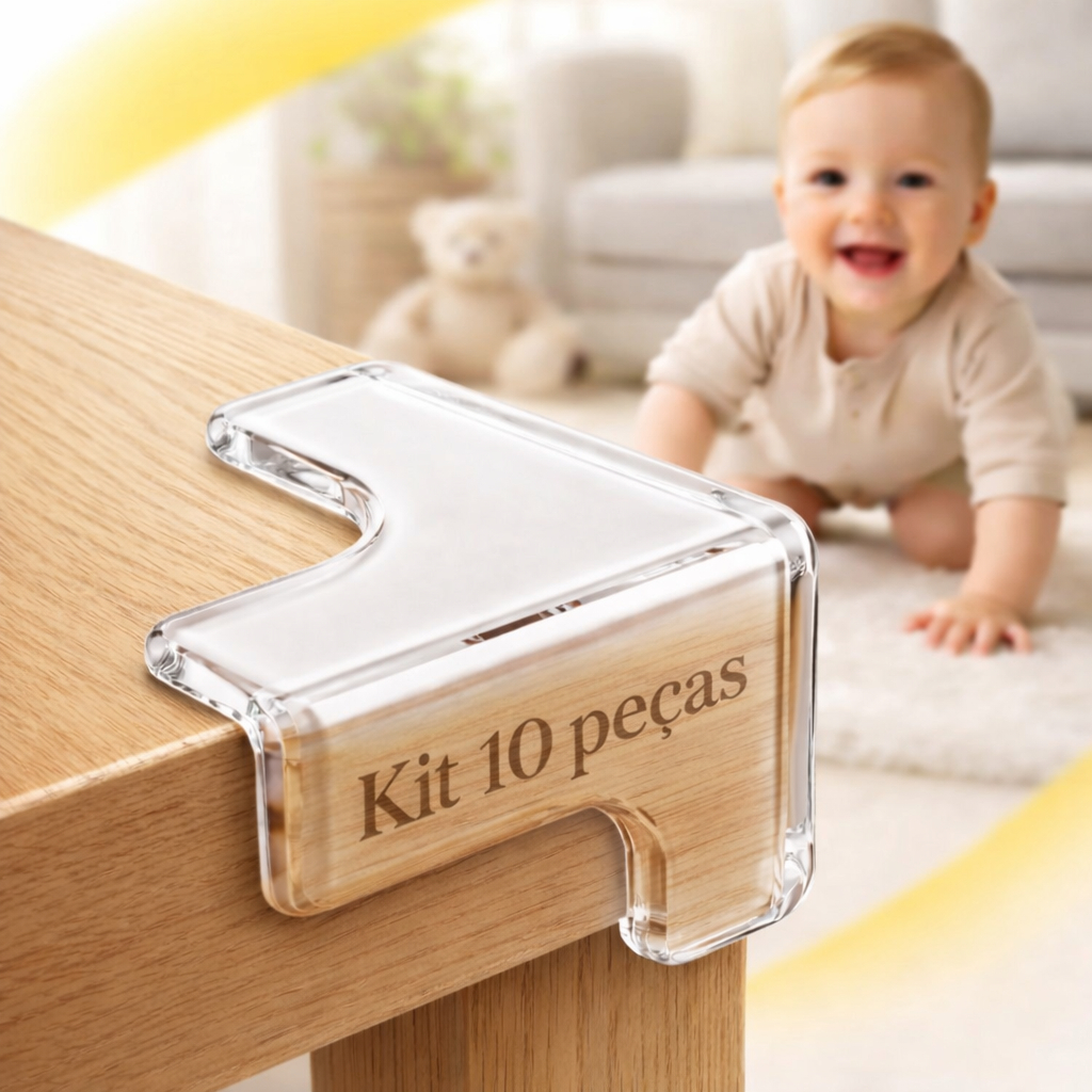 Kit 10 Protetor de Quina Silicone Transparente com Adesivo Cantoneira Anti Impacto para Mesa Rack