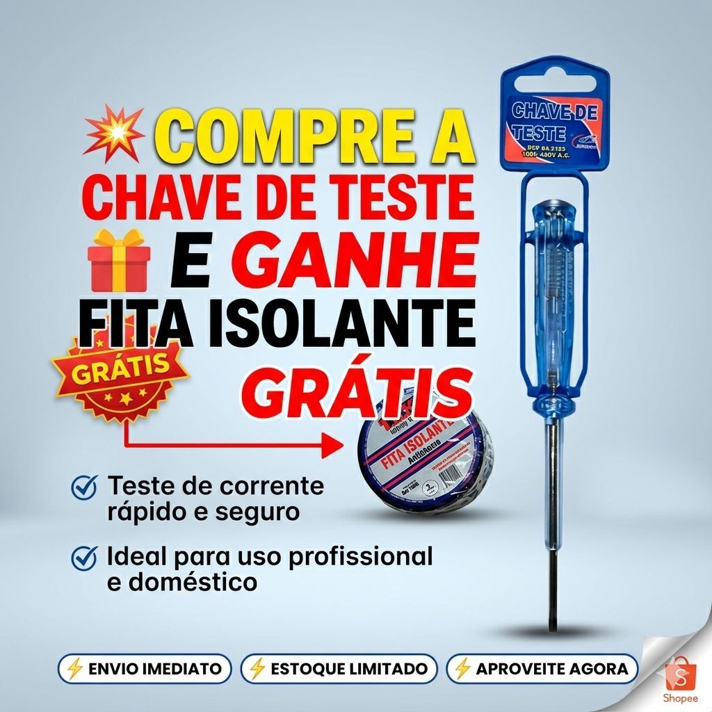 Chave Teste Energia100 A 500V 13cm Transparente Com Luz Indicativa Tensão Residência Comércio