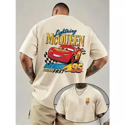 camiseta100% algodao Estampa Lightning McQueen Camisetas Femininas da Moda Camiseta Unissex de alta qualidade