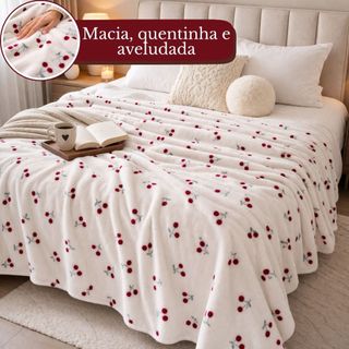 Manta Cobertor Casal 2,00 x 2,20 Microfibra Flanelada Antialérgica Coberta Macia Quentinha Cereja