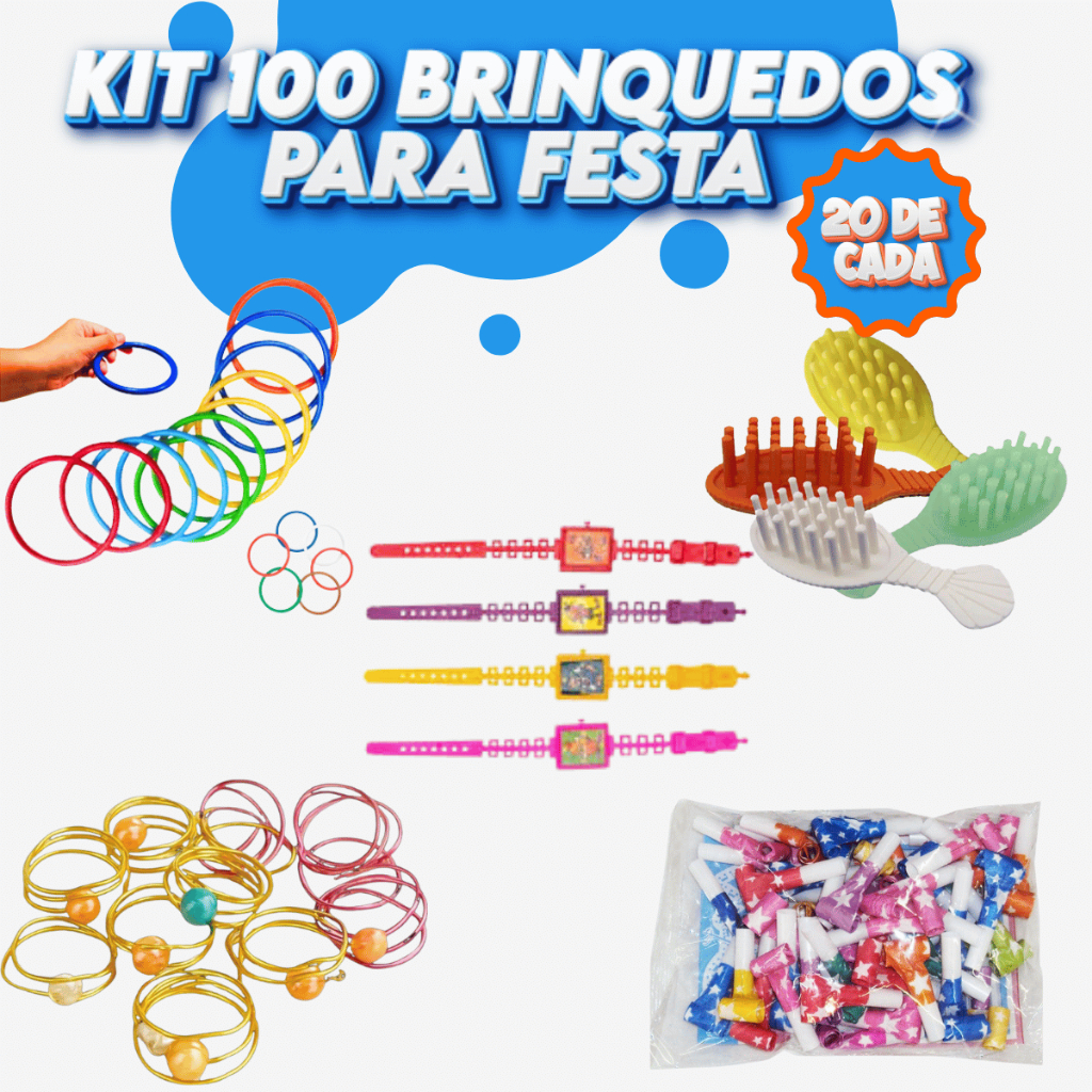 Kit Brinquedo 100 Unidades Sacolinha Brinde Lembrancinha Festa Aniversário Brinquedinho Plástico