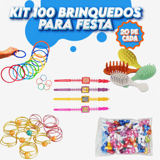Kit Brinquedo 100 Unidades Sacolinha Brinde Lembrancinha Festa Aniversário Brinquedinho Plástico