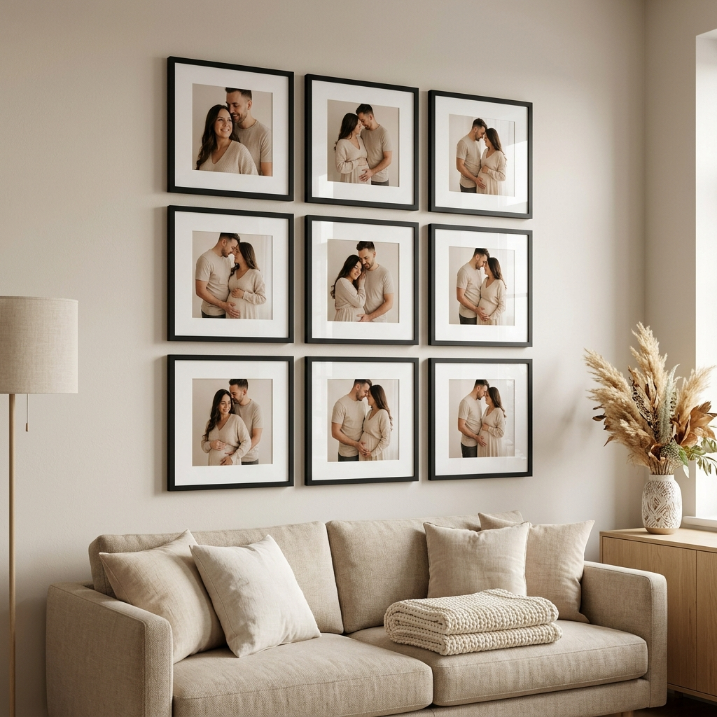 Kit 9 Quadros Decorativos Paspatur Minimalista Madeira Acrilico 23x23 Sala Quarto