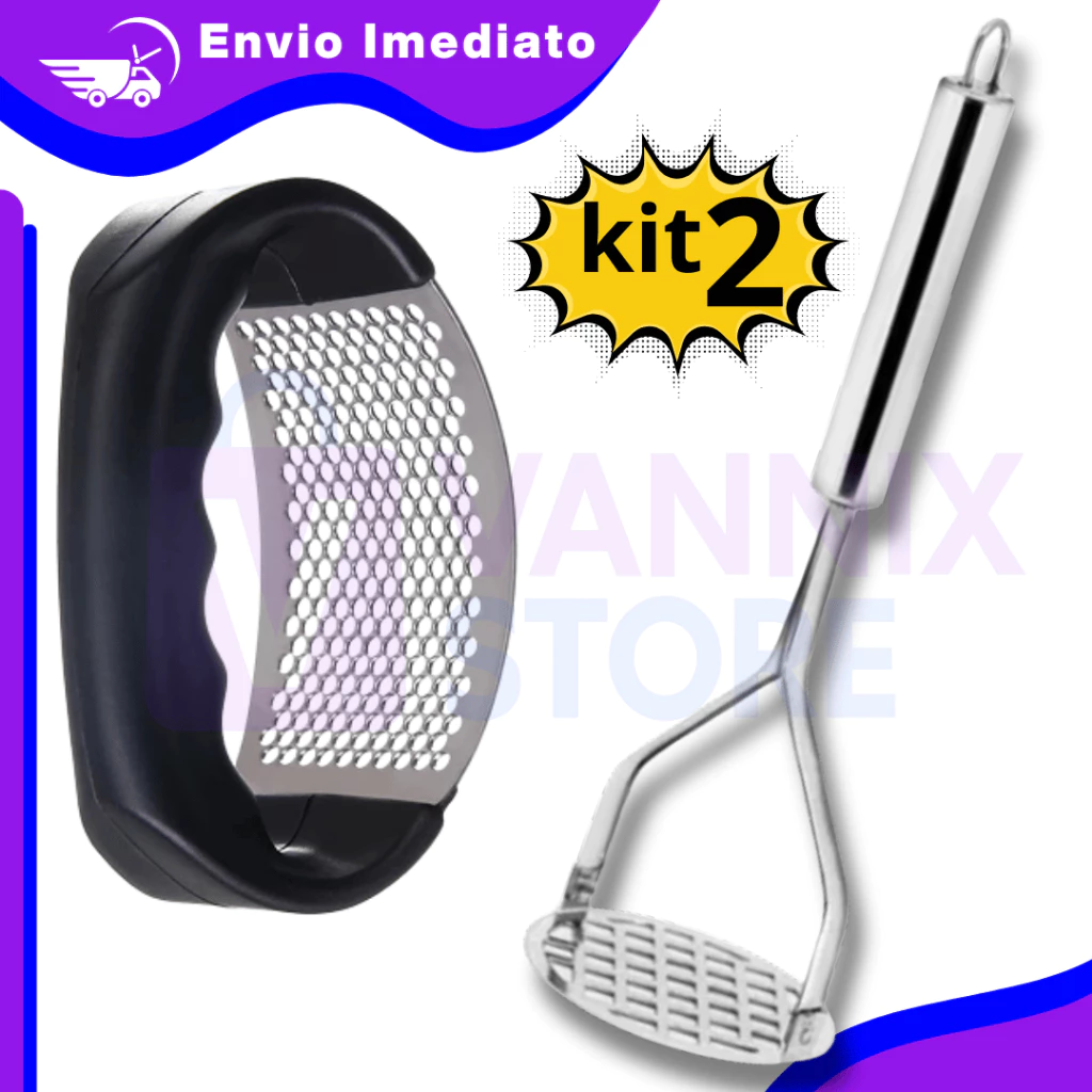 Kit Cozinha Amassador de Batata e Amassador de Alho, Premium - Utensílios para Cozinha Inox