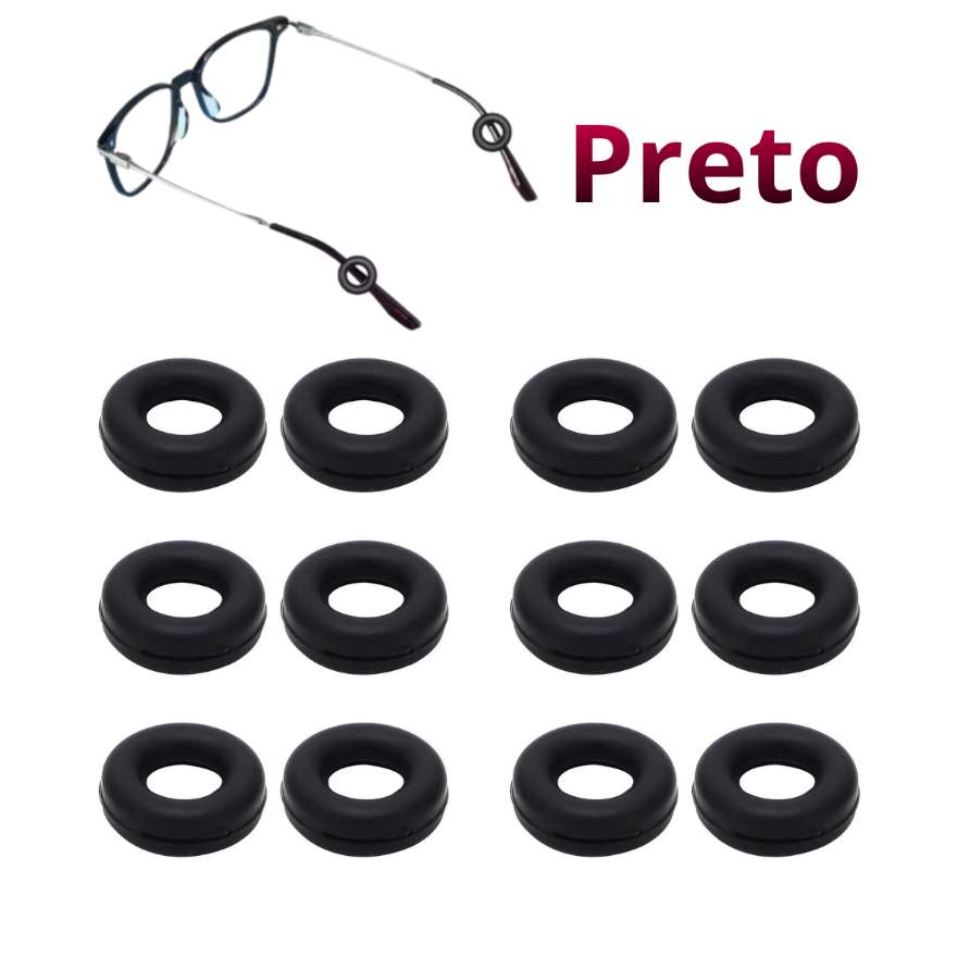 Suporte Para Armação de Óculos Antiderrapante Orelha Formato Redondo Silicone Adulto e Infantil Cor Preto