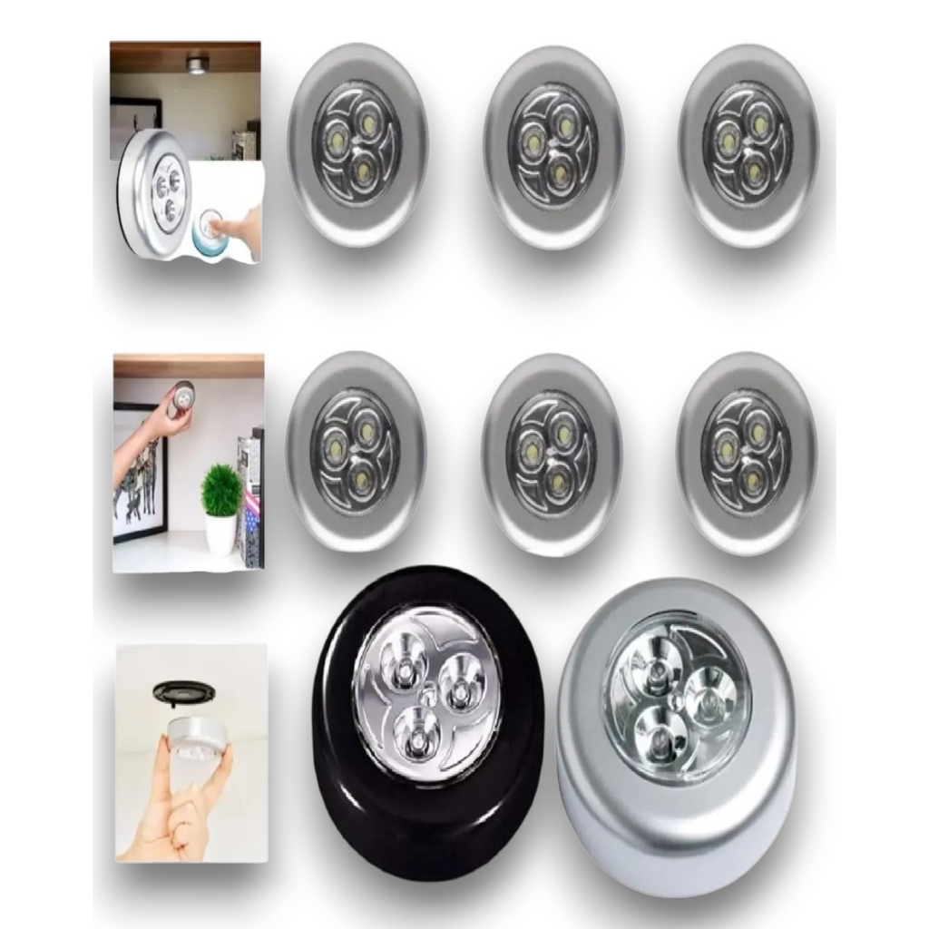 Luminaria 3 Leds Lâmpada Lanterna Fita Adesiva Sem Fio Touch De Pilha  Segurança Portátil Armário Casa Kit 3,4,5,6 Peças