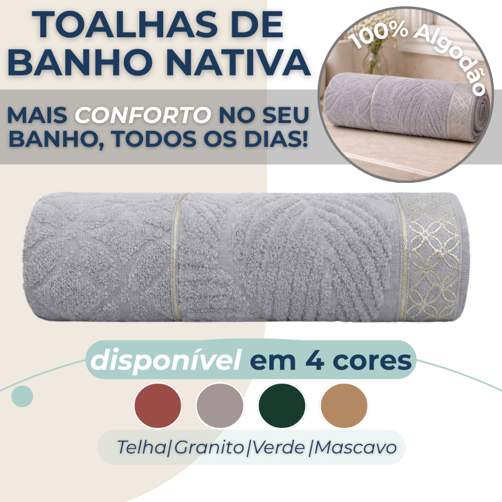 Toalha de Banho Nativa Avulsa Felpuda Alta Absorção Toque Suave Macia 100% Algodão 420g/m² Appel