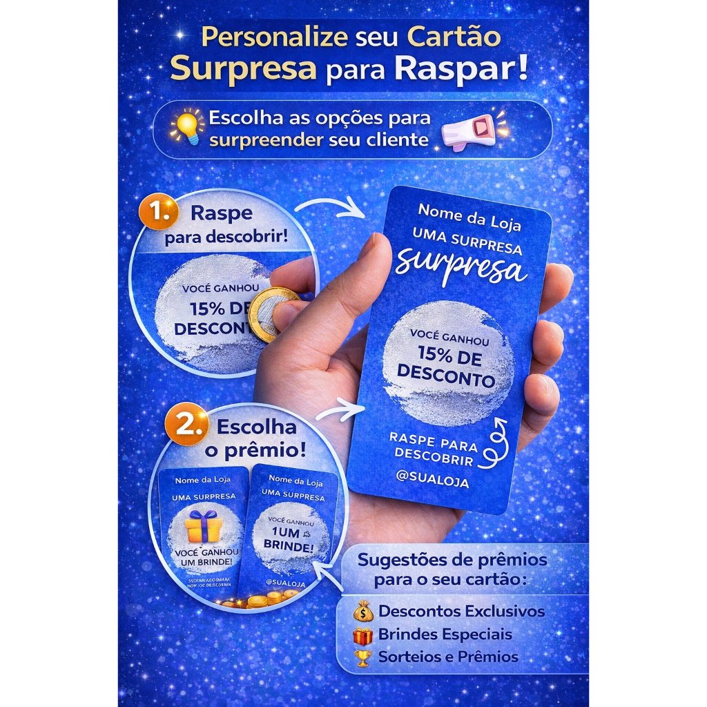 Cartão Raspável Personalizado para Clientes | Brindes, Promoções e Fidelização | Surpresa Criativa