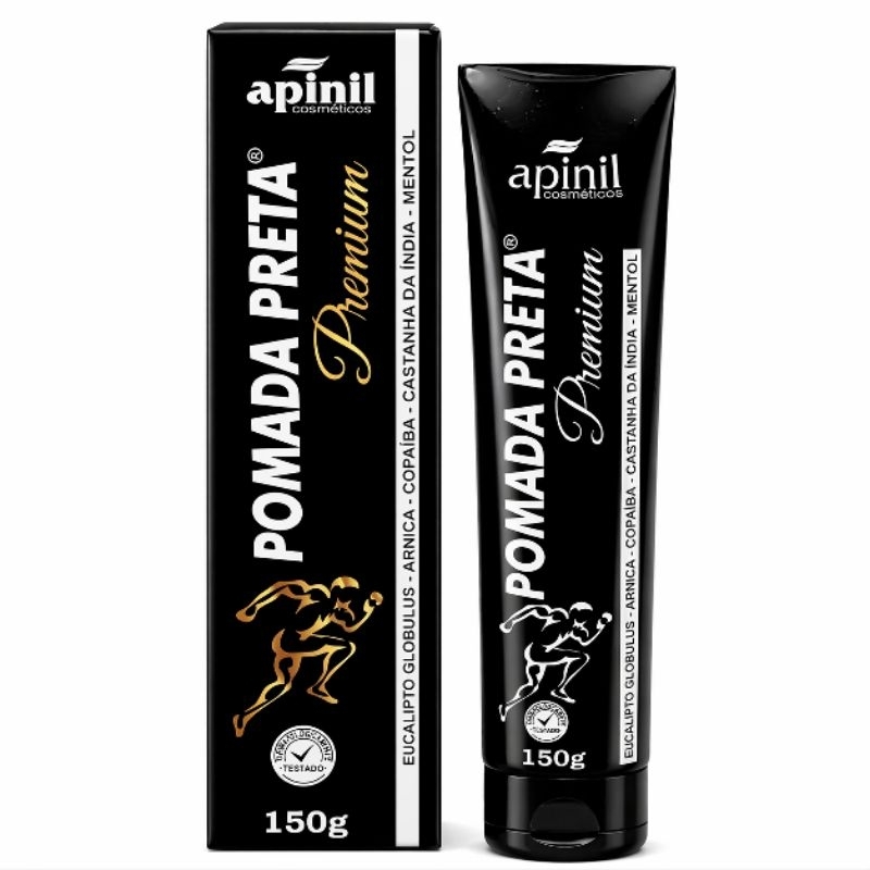 Pomada Preta Massageadora Premium Apinil 150g Mentol Eucalipto & Castanha da Índia em Oferta na Shopee