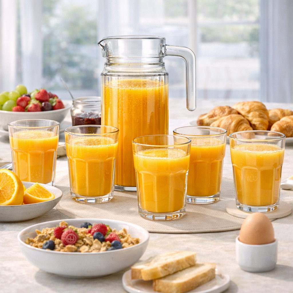 Kit Jarra de Vidro 1L + 6 Copos 350ml Transparente Premium Resistente Cozinha Elegante  Copo premium Garrafa d'água