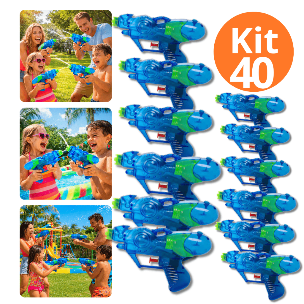 Kit 40 Arminha De Água Shot Lança Brinquedo Piscina Praia Pistola Infantil Arma Pressão Reservatorio Verão