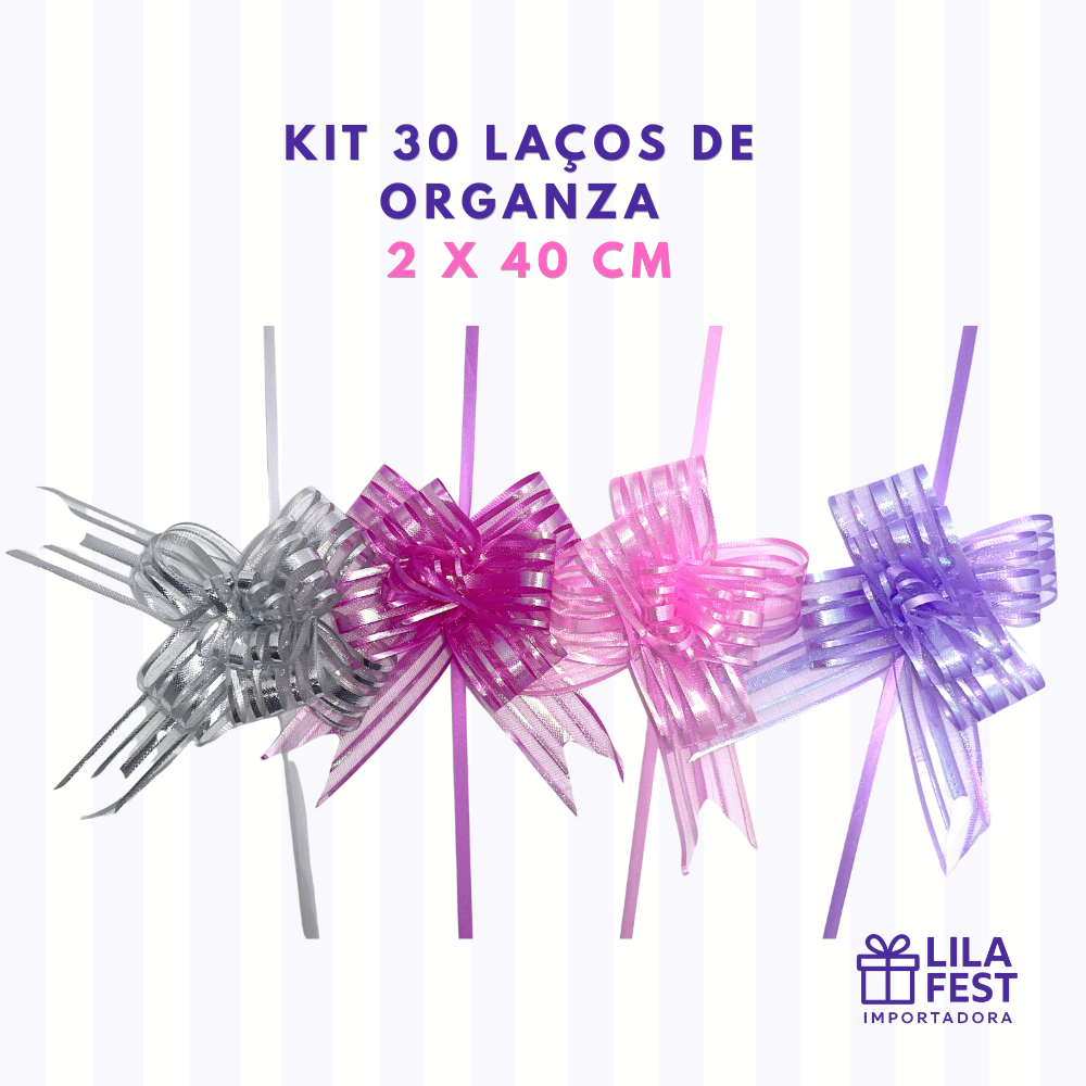 Laço Organza Kit 30/50 Unid 3 tamanhos Pronto Fácil Para Presente Embalagem Luxo Premium Cores Lacinho Decoração Atacado