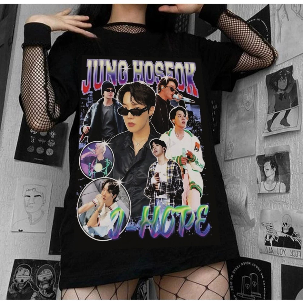 Camiseta Preta 100% ALGODÃO Bts Estilo Poster J-Hope Kpop j Jhope Kpop Coreano Grupo