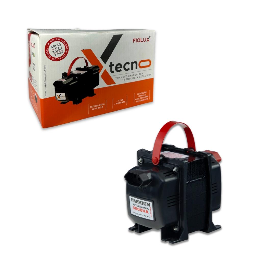 Auto Transformador Bivolt Fiolux 3000VA Tecno Aterramento Conversor Energia Resistente Seguro