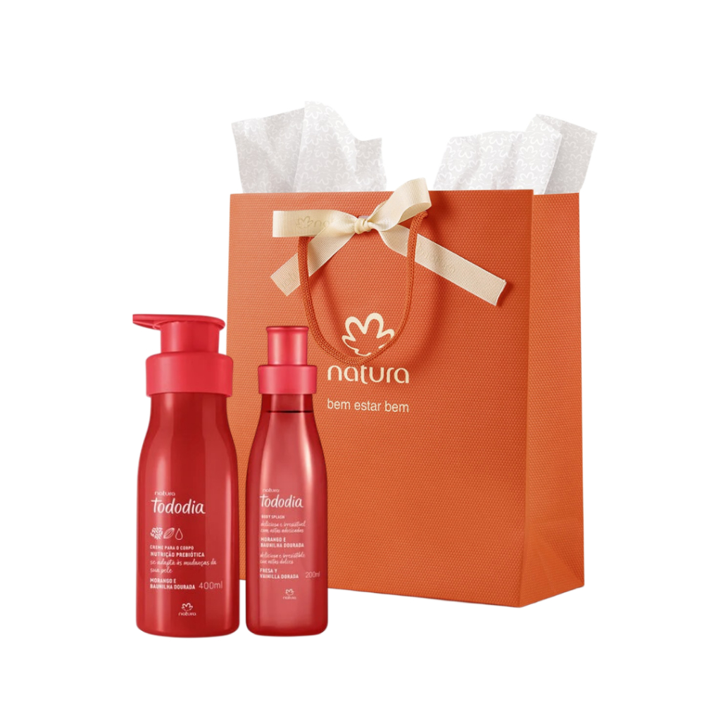 Natura Tododia Morango e Baunilha Dourada Kit Presente Hidratante 400ml + Body Splash 200ml
