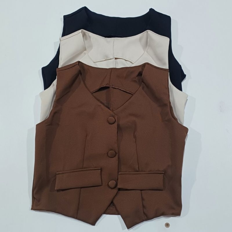 colete feminina alfaiataria gola V 3 botões forrado social casual