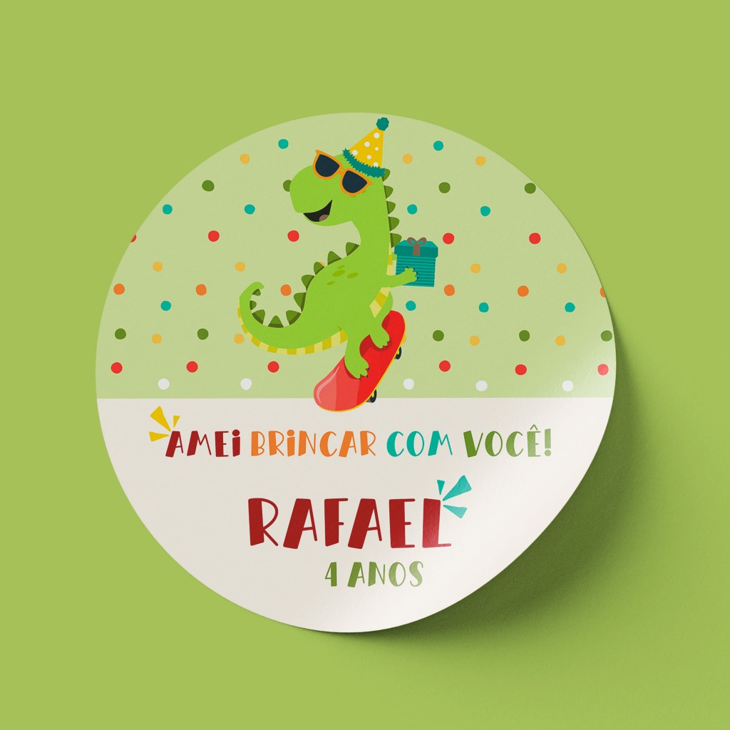 Tag Adesiva Lembrancinha Aniversário Tema Dinossauro - Adesivo Personalizado