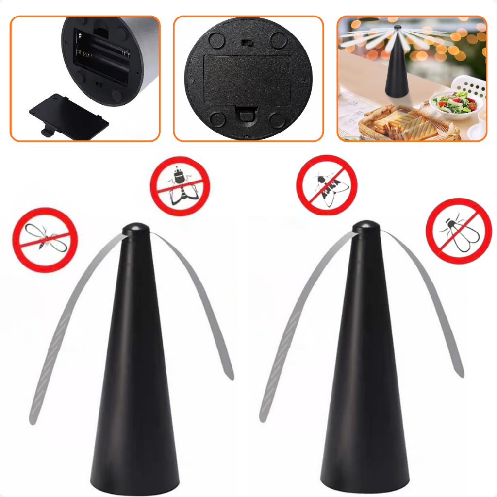 Repelente Armadilha Ventilador Kit 02 e 1 Pilha Espanta Mosca Mesa Cozinha Restaurante Protetor Comida Silencioso