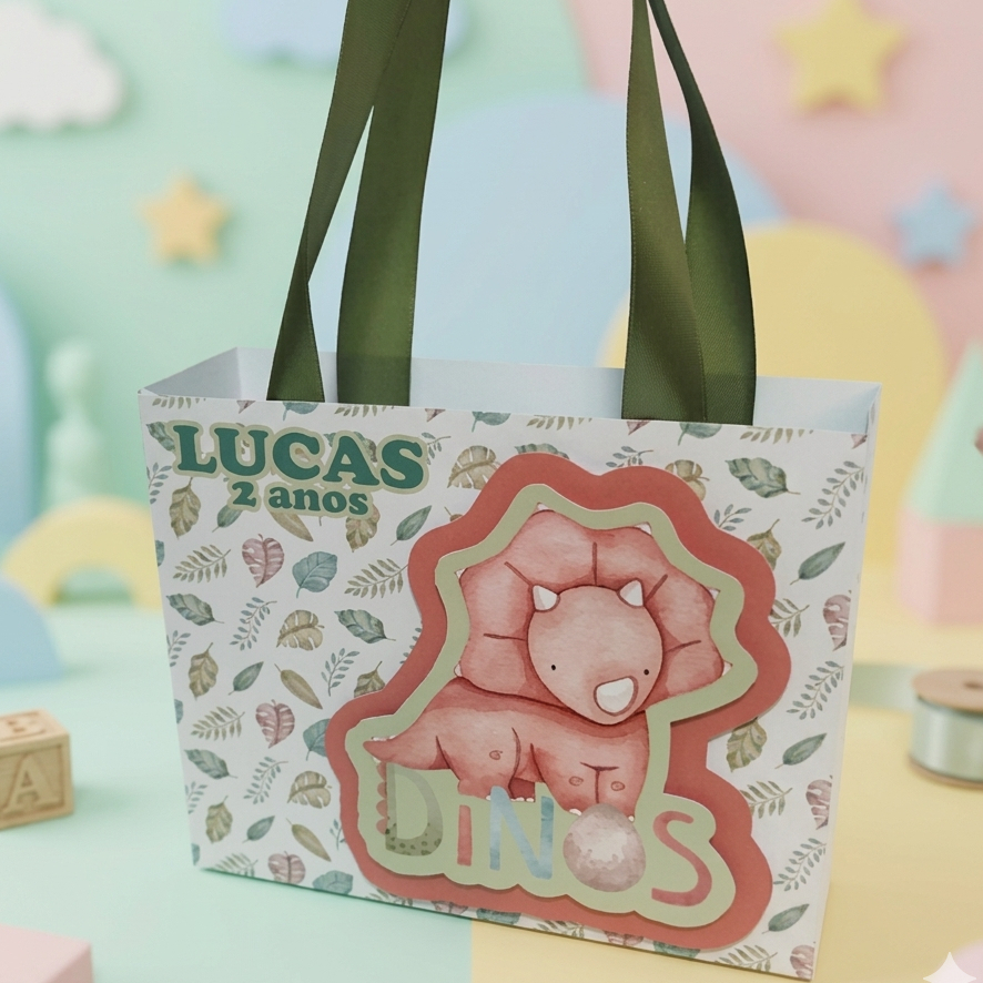 Sacolinha Personalizada Dino Dinossauro (Tamanho G) – Lembrancinha Festa Infantil