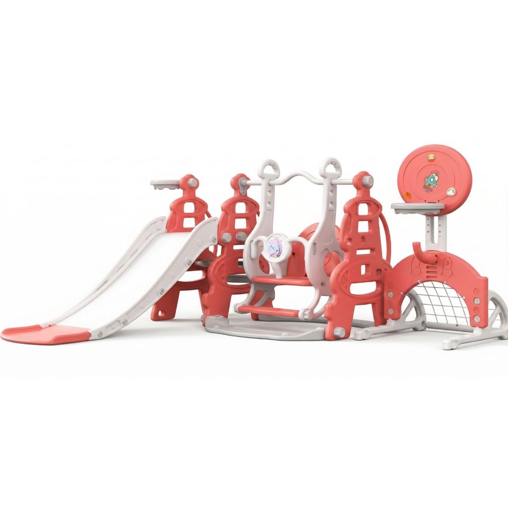 Playground Infantil Brinquedo Multifunções 6x1 Escorregador com Balanço Cesta de Basquete e Gol