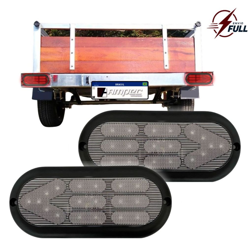 Kit Lanterna Traseira Carretinha Universal 18 LED Bivolt Cristal Sinaleira Traseira + Luz de Placa