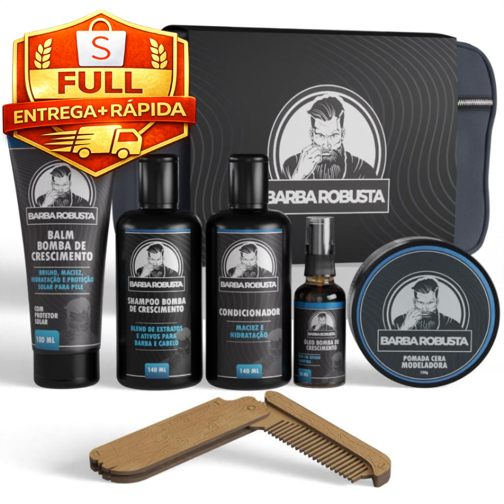 Kit Para Barba Shampoo, Balm, Condicionador, Óleo, Cera + Pente + Necessaire