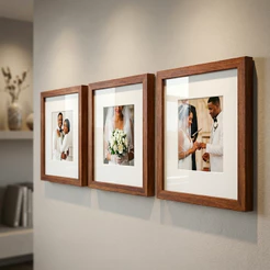 Kit 3 quadros decorativos moldura 23x23 fotografia paspatur vidro acrilico