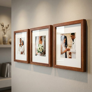 Kit 3 quadros decorativos moldura 23x23 fotografia paspatur vidro acrilico