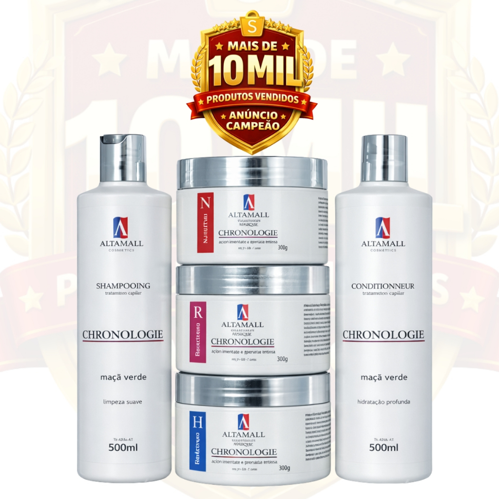 KIT 5 Cronograma Capilar Shampoo Condicionador Máscaras Hidratação Nutrição Reconstrução ALPHAHALL