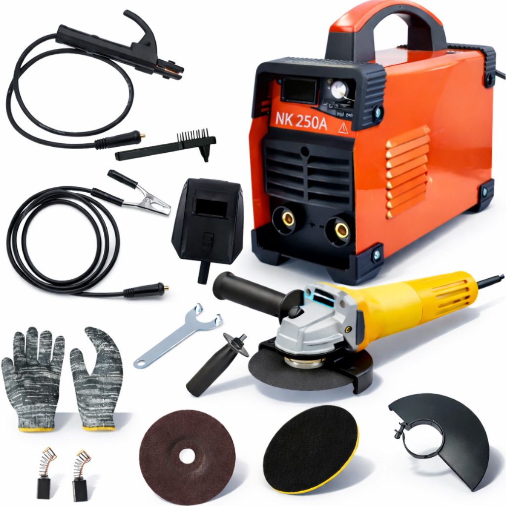 Kit Completo Solda Inversora Mini 250A Bivolt + Esmerilhadeira Angular Portátil Alta Potência