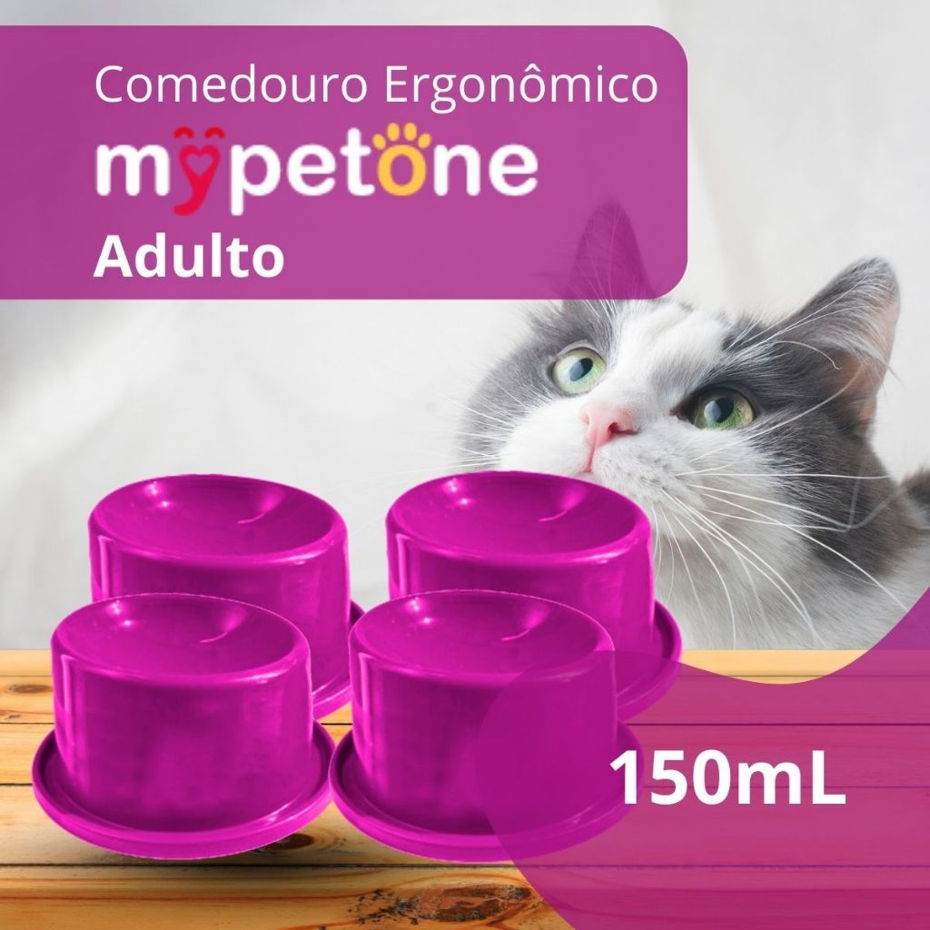 4 Comedouro Cão e Gato Ergonômico Alto 150ml Mypetone Rosa Adulto/Filhotes