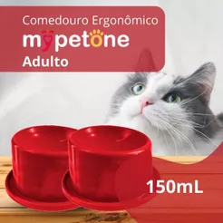 2 Comedouro Cão e Gato Ergonômico Alto 150ml Mypetone Vermelho Adulto/Filhotes
