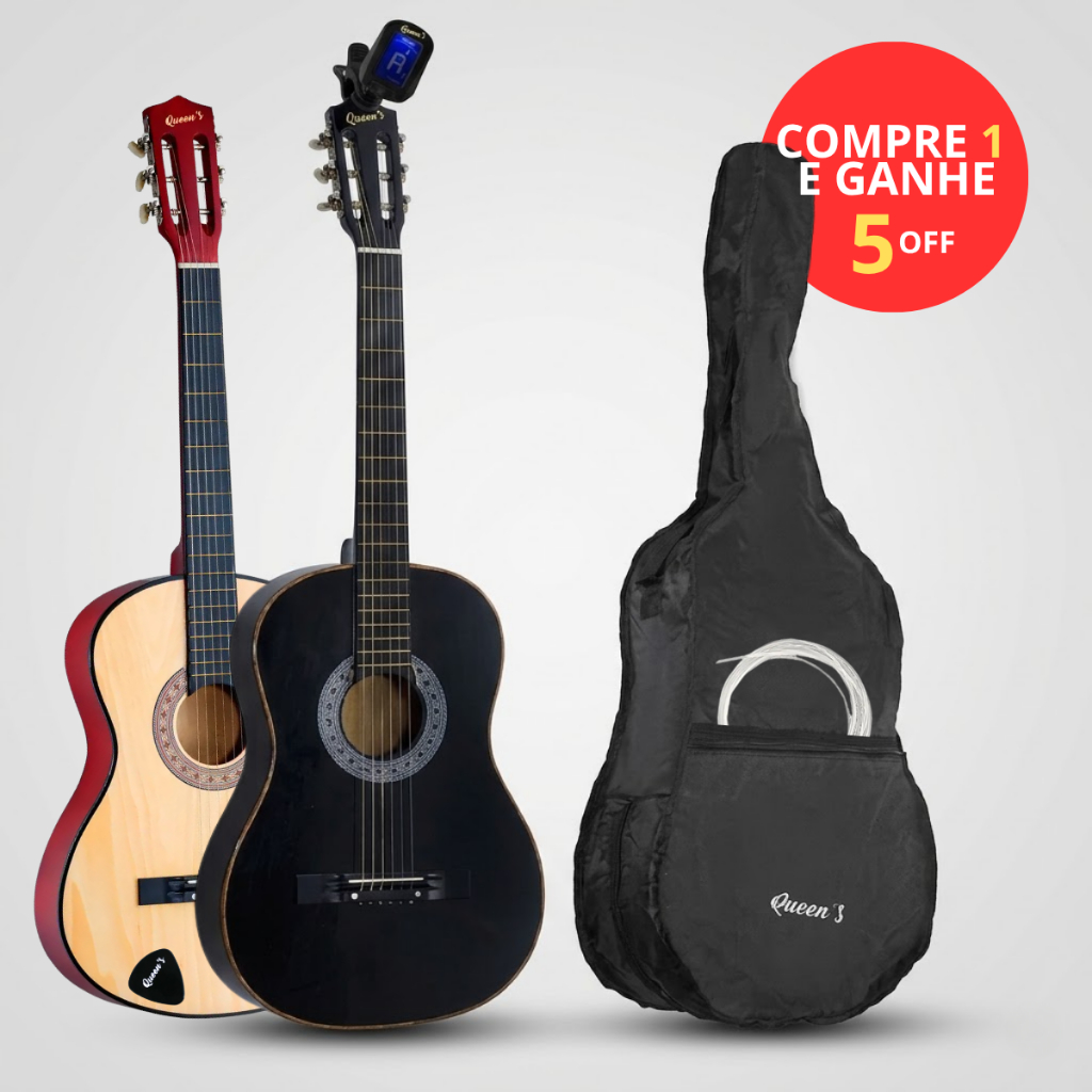 Kit Violão Musical Com Afinador e Capa Queen's Adulto Cordas Aço Acústico Instrumento Para Iniciantes em Oferta na Shopee