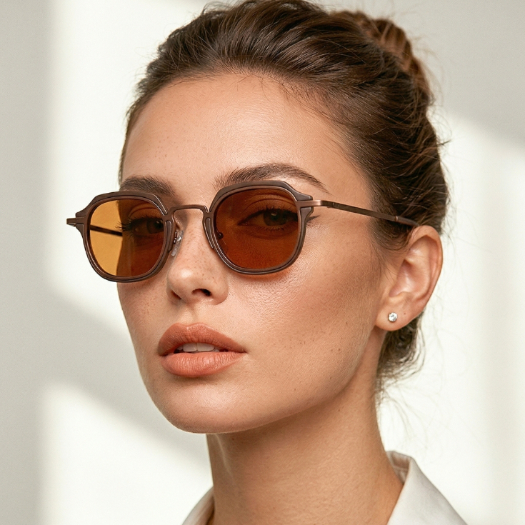 Oculos de Sol Hexagonal Marrom uv400 Premium Tendencia Vintage Retro Em Alta