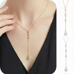 Colar Gravatinha com Pingente de Gota e Zircônias Banhado a Ouro 18K ou Prata 925