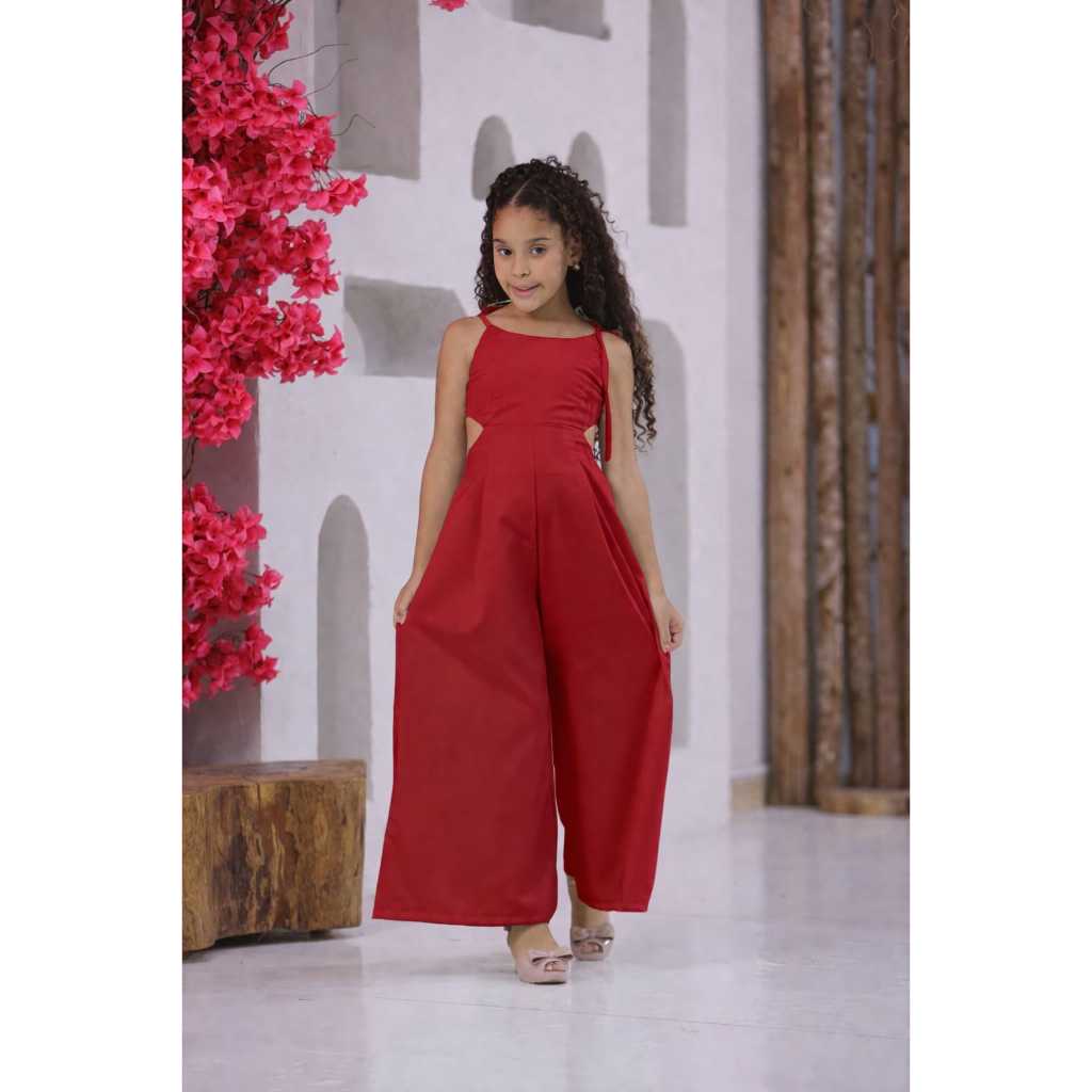 Macacão Infantil Feminino Longo Liso Pantalona Elegante Festa Aniversário Menina 4 ao 16 anos